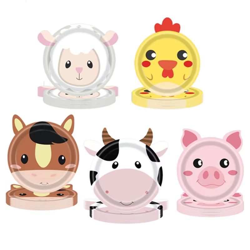 10Pcs Farm Animals Party Paper Plates Cute Cow Sheep Duck Chick Plate Kids Birthday Party Supplies Baby Shower Favors