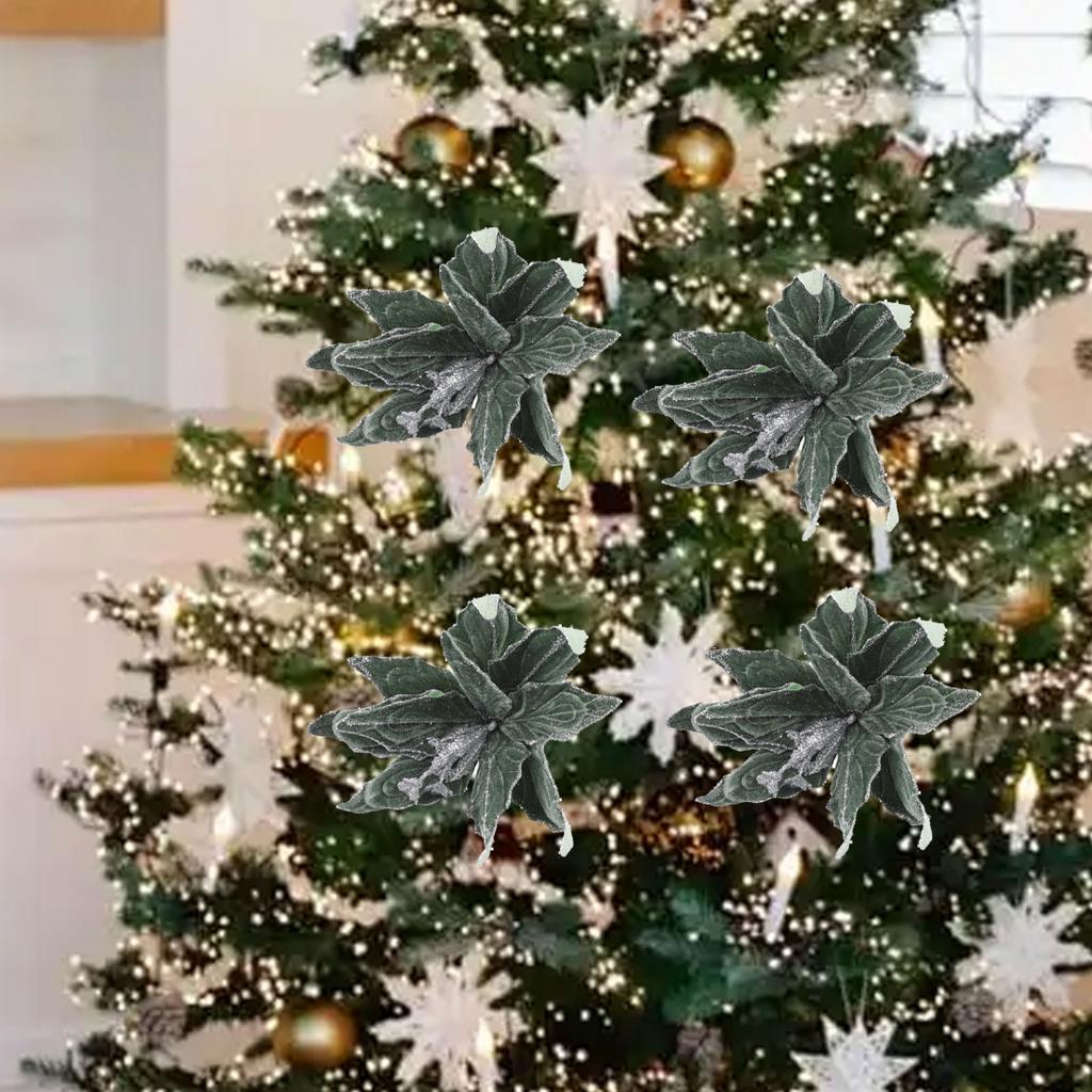 Christmas Poinsettia Flower Glitter Flower Ornament Bling Flowers