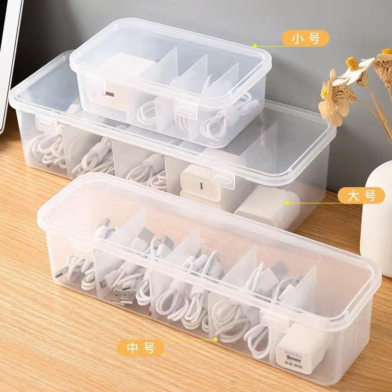 Data Cable Charging Head Flip Cover Storage Box, Transparent Dust-proof Earphone Organizer, Desk Drawer for Organizing Stationery, Jewelry.