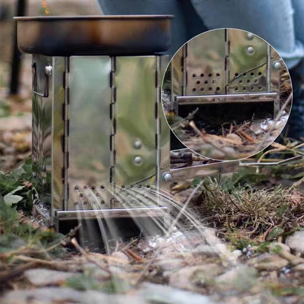 Outdoor Folding Wood Stove Mini Stainless Steel Oven BBQ Camping Picnic Folding Charcoal Stove Outdoor Heating Barbecue Grill