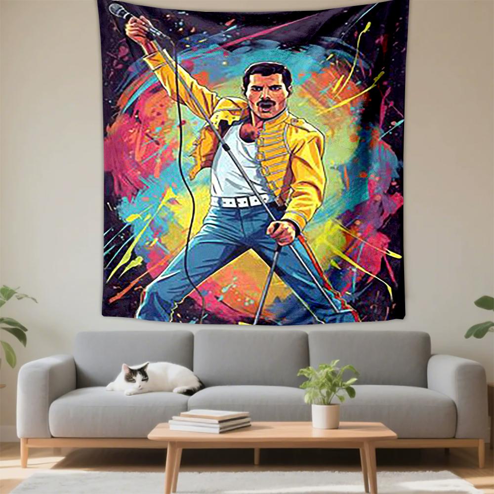 Wandteppich Freddie Mercury Gelbe Jacke Pop Art Farbspritzer Rock Poster Wandbehang