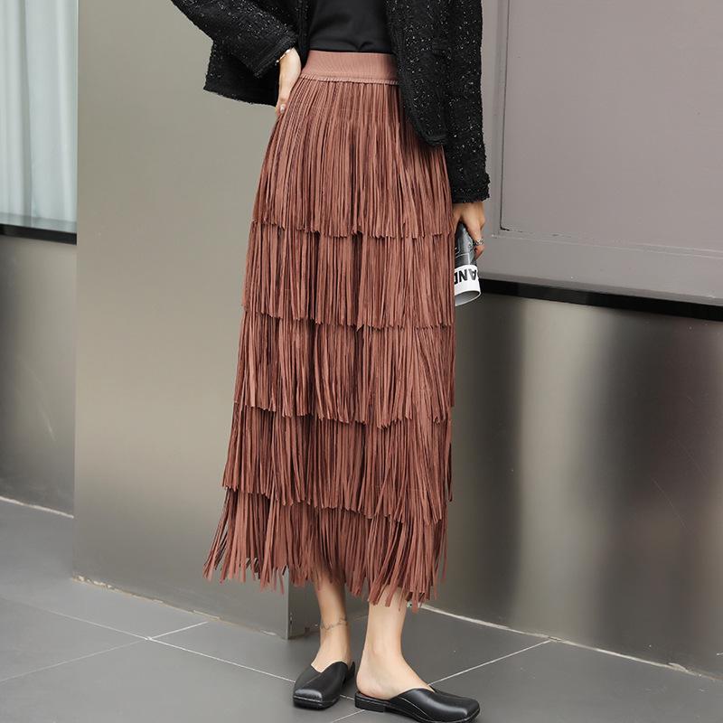 

Cross-Border Tassel Midi Skirt: Elegant, Slimming, Pleated Design One Size