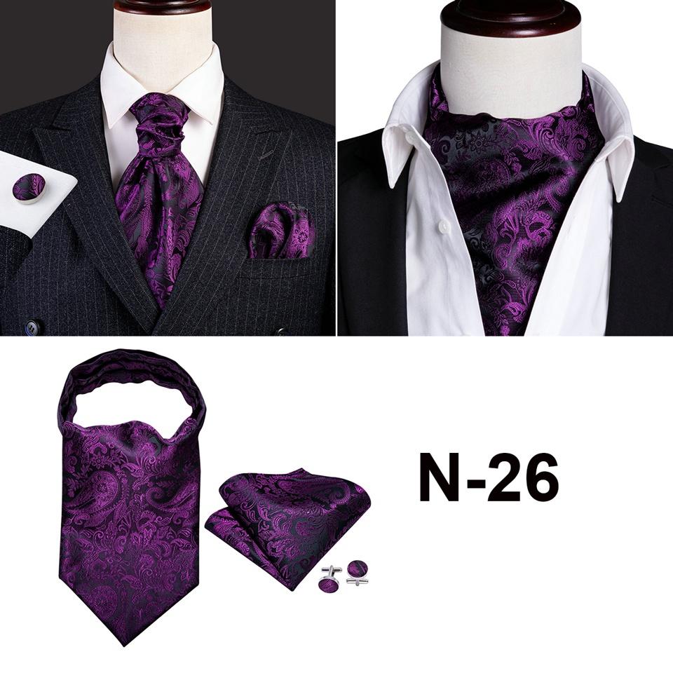 Barry.Wang Paisley Hedvábná kravata pro muže Ascot Kravata Kapesní manžetové knoflíčky Módní sada