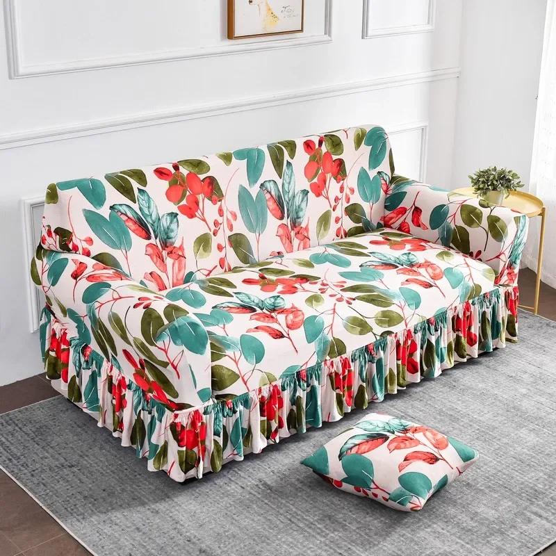 1 2 3 4 Seater Nordic Flowers Stretch Sofa Covers Elastic Spandex Sofas Skirt Cover for Living Room Universal Couch Slipcovers