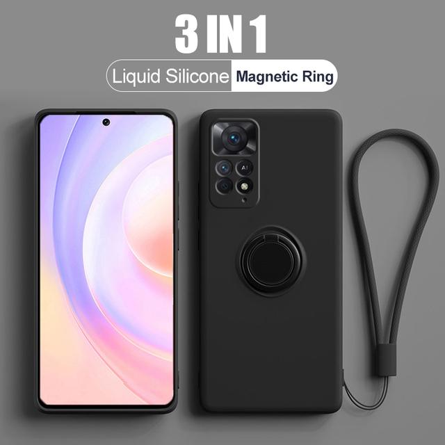 

Магнитный держатель для кольца, чехол для телефона Xiaomi Redmi Note 11 11s Pro Note11 Pro Plus 5G, мягкий чехол, квадратный жидкий силиконовый чехол Redmi Note 11 Pro 5G чёрный