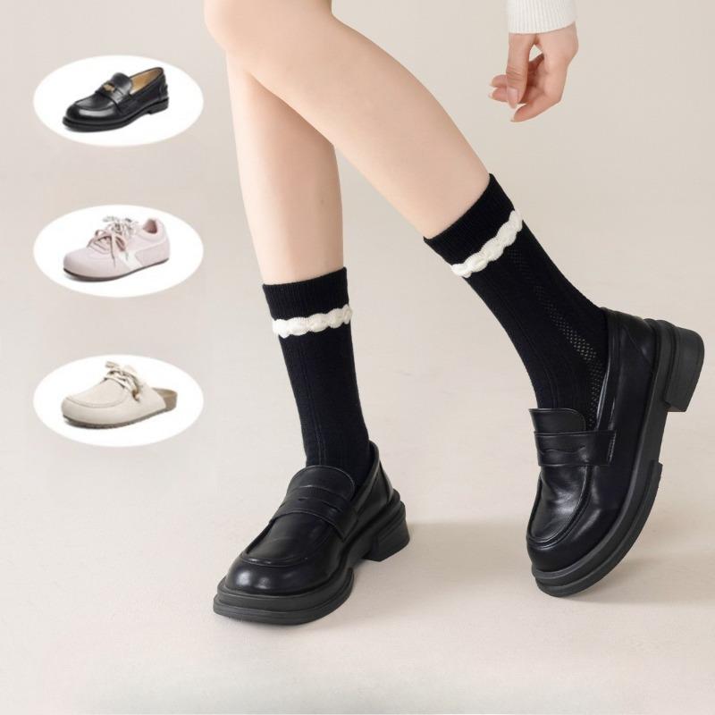 Women's Mid-calf Socks for Autumn and Winter Sports, Anti-odor and Moisture-proof, and Women's Long Calf Socks for Spring and Autumn with Lace