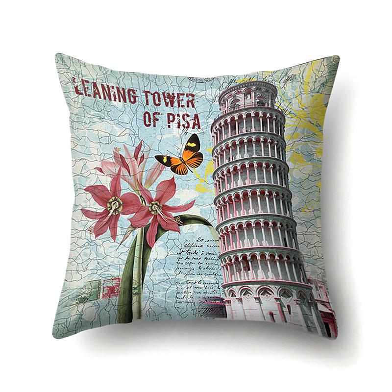 Polyester Pillowcase Automobile Decoration Retro Print Pillowcase Waist Cushion Cover Tower Bedside Cushion Cover
