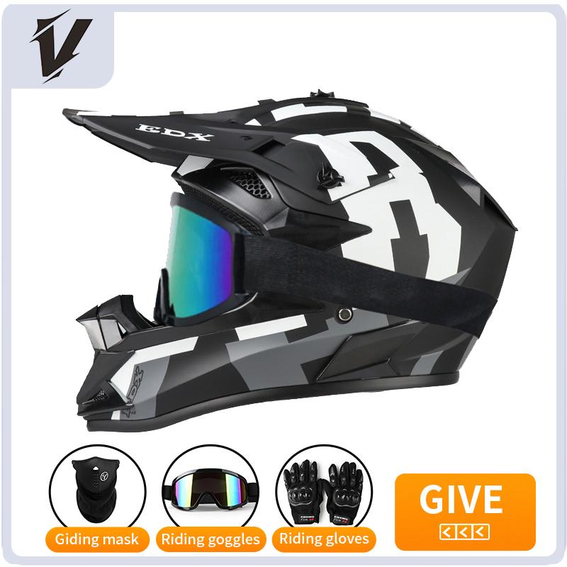 VGV Off-road motorcycle helmet for men, women, adults and children DOT certified Bluetooth-equipped three-piece set with gifts
