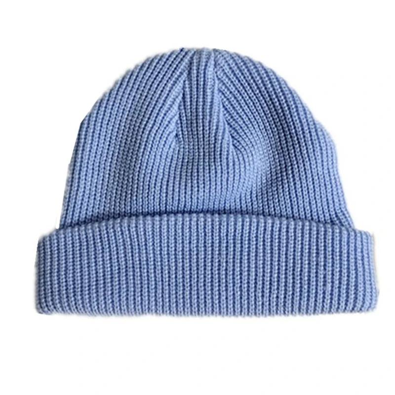 Unisex Autumn Winter Ribbed Knitted Hat Soft Cuffed Short Melon Cap Men Women Navy Style Beanie Hat