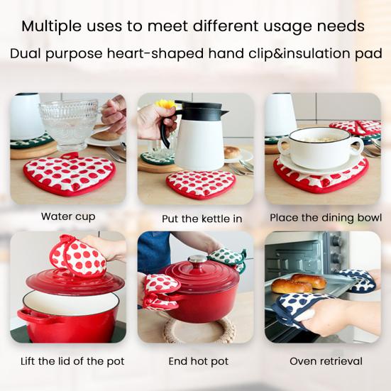 2-in-1 Anti-Scalding Gloves Double Layer Cotton Insulation Pads High Temperature Resistant Oven Mitts for Baking Kitchen