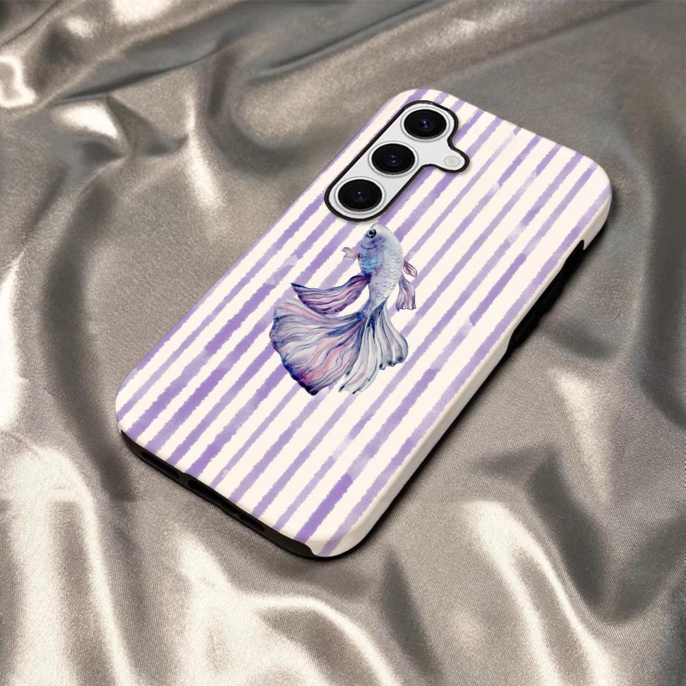

Ocean Life Theme Striped Phone Case For Samsung S25 S24 S23 S22 S21 Plus Ultra A56 A36 A26 A16 Glossy HD Hard PC Cover SamsungS25Ultra