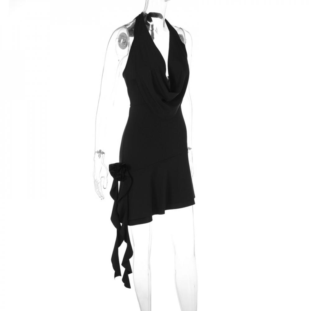 Rochie mini de damă slim fit cu decolteu adânc în V, halter fără spate, plasă, rochie scurtă elegantă de seară, vestidos Y2K