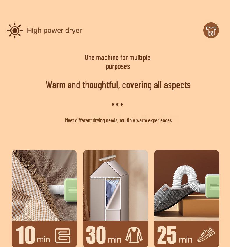 Compact Multifunctional Dryer: Quick Dry for Shoes, Clothes, and Blankets with Dust Mite Removal for Home and Dorm Use.