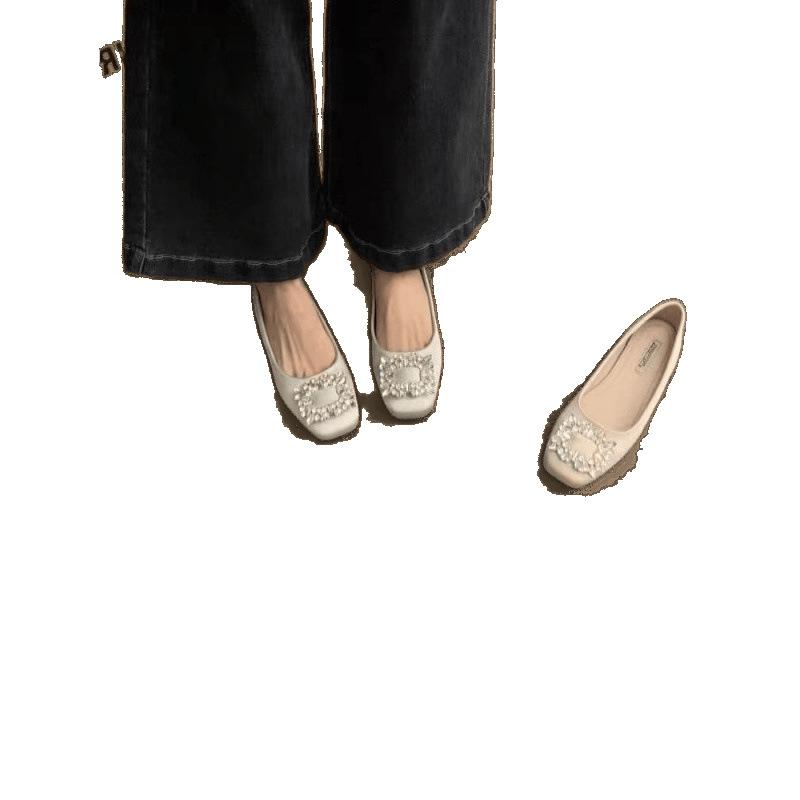 Single Shoes Women's Autumn Model 2025 New Model with Skirt Square Head Fairy Style Grandma Shoes One Pedal Flat Beanie Shoes Women