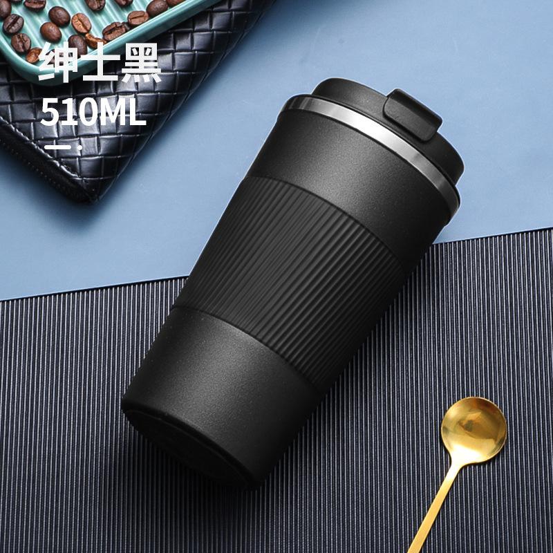 304 stainless steel thermal mug, fashionable car coffee cup with silicone sleeve, flip-top coffee cup