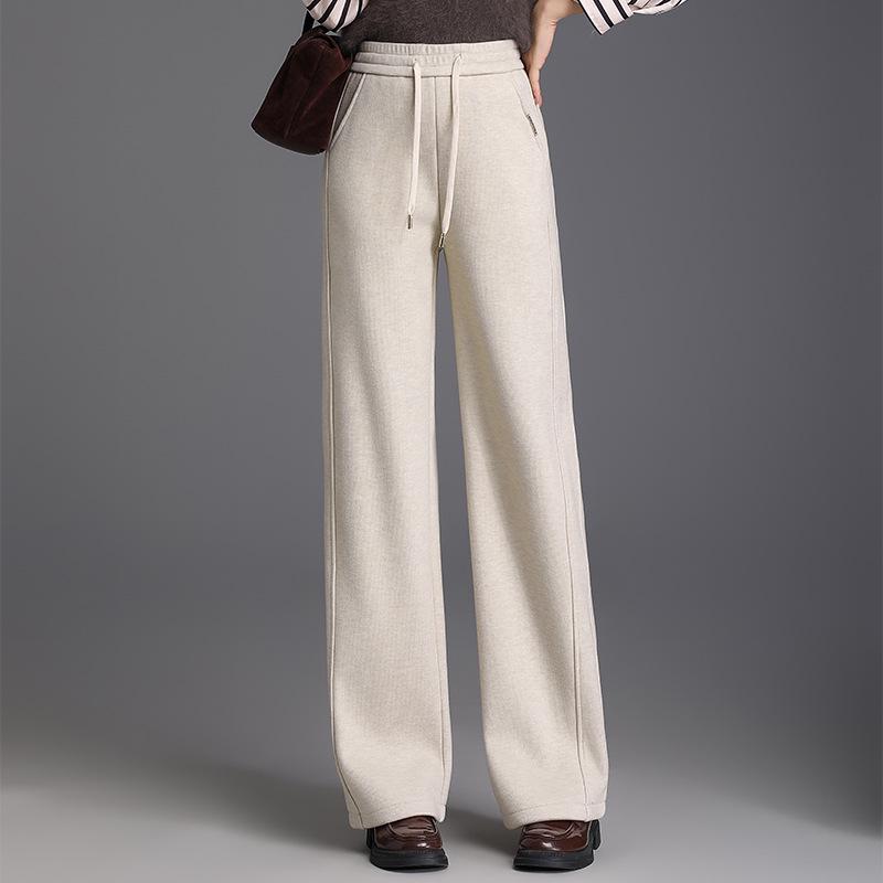 

Women s Plus Velvet Wide-Leg Wool Pants - High-Waisted, Slimming, Loose Fit, Hip-Covering, Warm for Winter 2025. 4XL абрикосовый