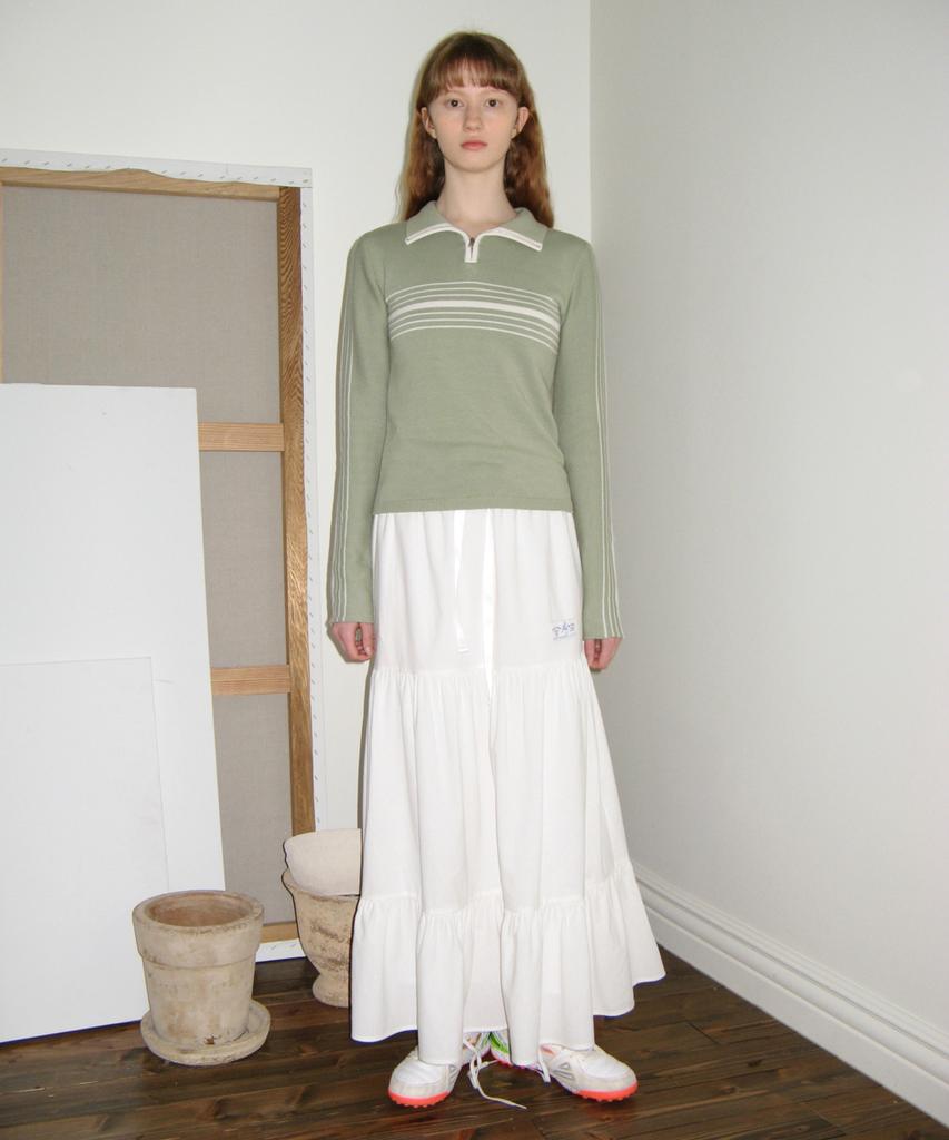 SINOON Line Half Zip-Up Knit Top (Light Khaki)