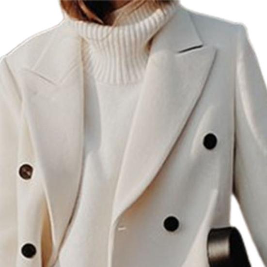 Lapel Double Breasted Woolen Suit Jacket Long Sleeve Solid Color Long Woolen Elegant Coat Female Clothing