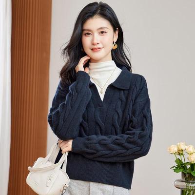 Women's Golden Chrysanthemum 100% Merino Wool Cable Knit Sweater