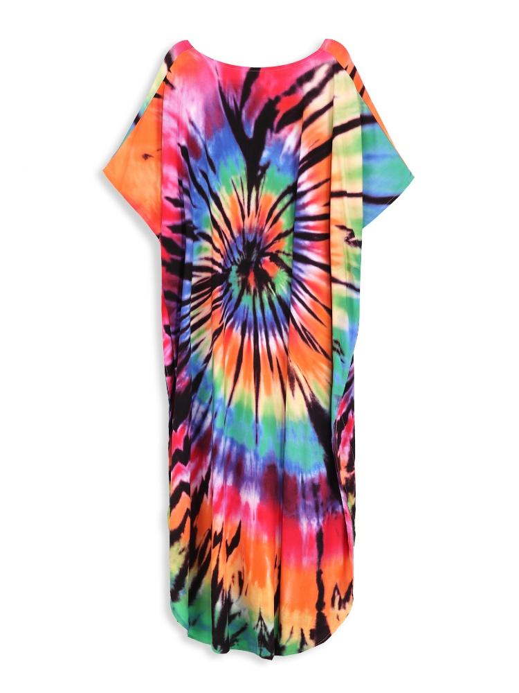 EDOLYNSA Ženy větší velikosti Kaftan caftan Bohemian Potisk Dlouhé šaty s výstřihem do V Maxi Šaty prázdninové plavky zakrývat domácí župan Q1218