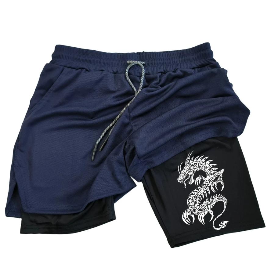 Dragon Muay Thai Kick Boxing MMA Shorts Men Women Unisex Casual Sportswear Double Layer Quick Dry Breathable Training Sport Gym Fitness Workout