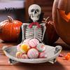 Halloween Party Supplies Skeleton Decorative Tray, Gothic Storage Tray with Black Cape Red Desktop Jewelry Organizer Bow, Multifunctional for