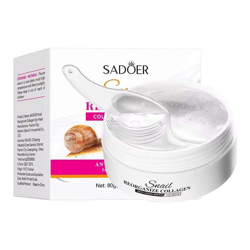 

60 шт. Маска для глаз SADOER Snail Collagen, против темных кругов и мешков под глазами, увлажняющая, укрепляющая, патчи для глаз, средства по уходу за кожей вокруг глаз