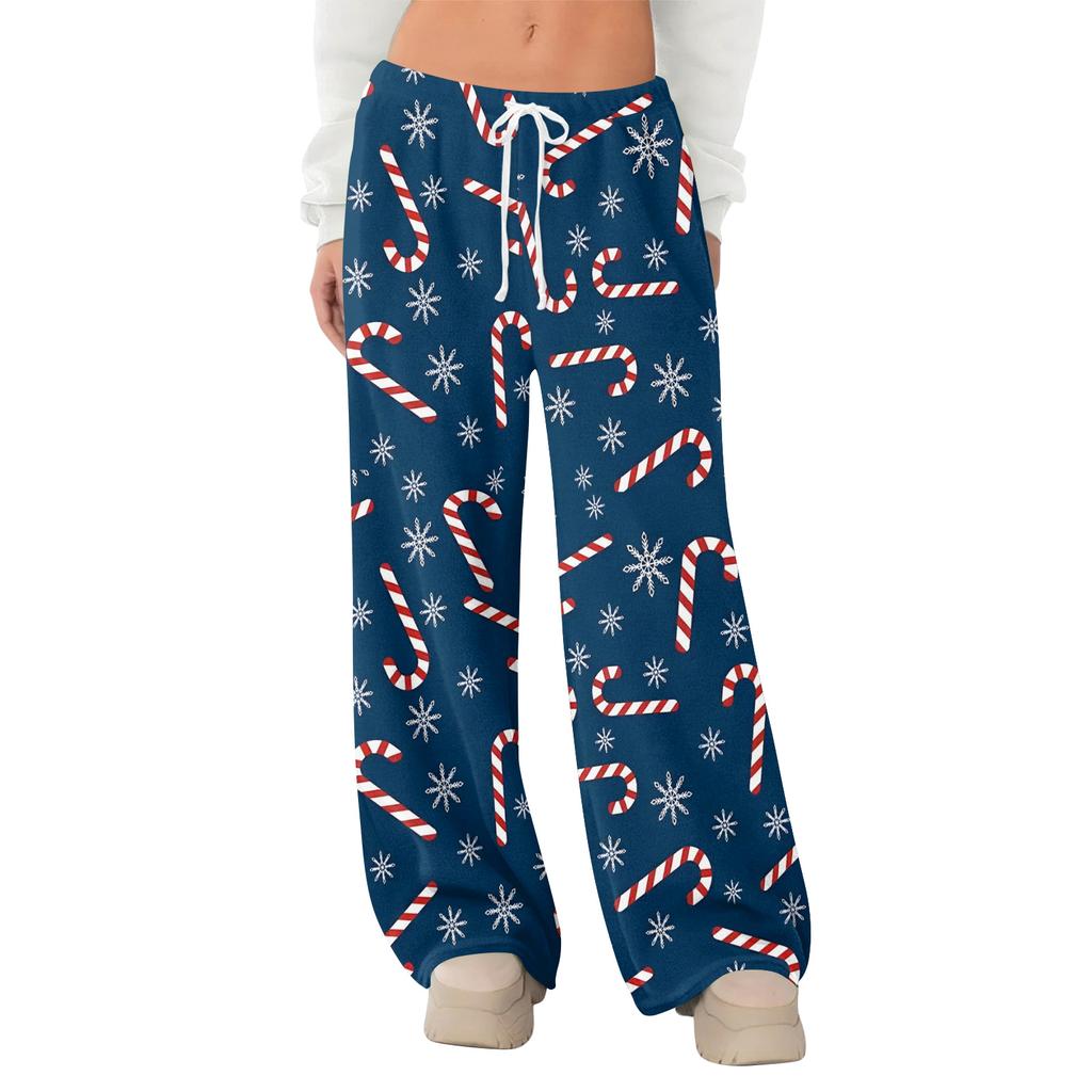 Women's Fleece Wide Leg Elastic Waist Drawstring Loose Pants Drawstring Pajama Pants Sleepwear Trousers