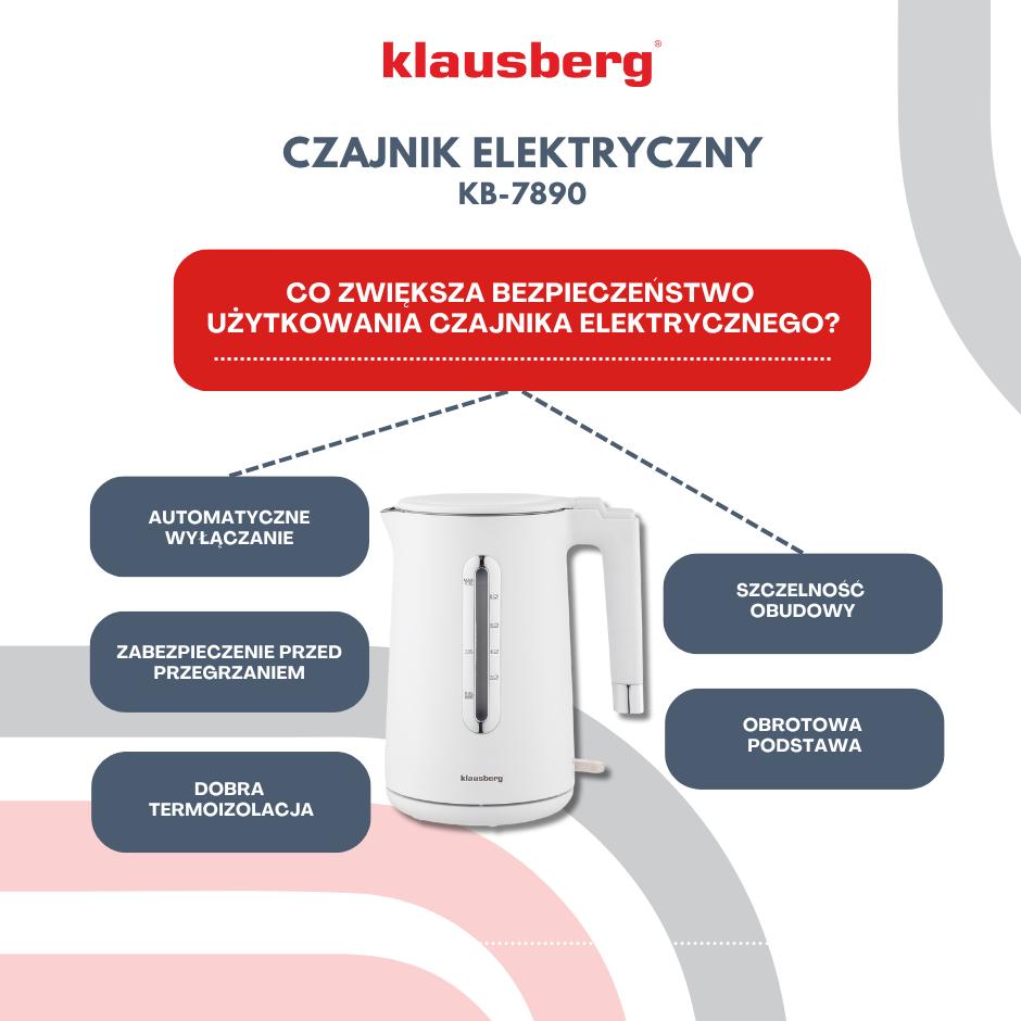 Cordless electric kettle 1.7L white KLAUSBERG KB-7890