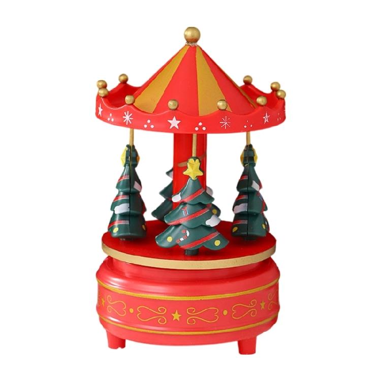 Artistic Christmas Tree Themed Rotating Music Box Wood Hand Cranked Musical Ornament For Holiday Seasonal Atmospheres
