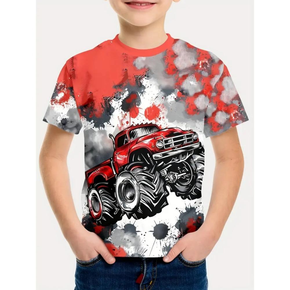 Racing pattern printed T-shirt for boys and girls, gift for children, short sleeved top, children's clothing, boys' T-shirt