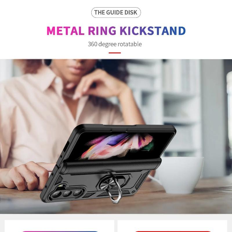 Fashion Hard Armor Design Phone Case For Samsung Galaxy Z Fold 7 6 5 4 3 Magnetic Ring Bracket Fall Prevention Protective Cover
