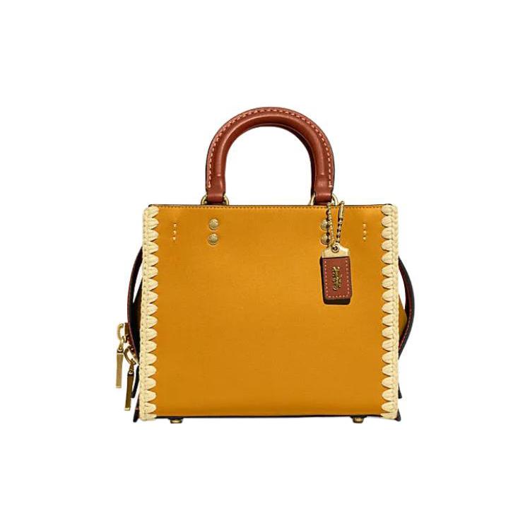 New COACH Rogue Cow Leather Square Bag Handbag, Shoulder Bag, Crossbody Bag Small Women's Buttercup Yellow CJ636-B4UA