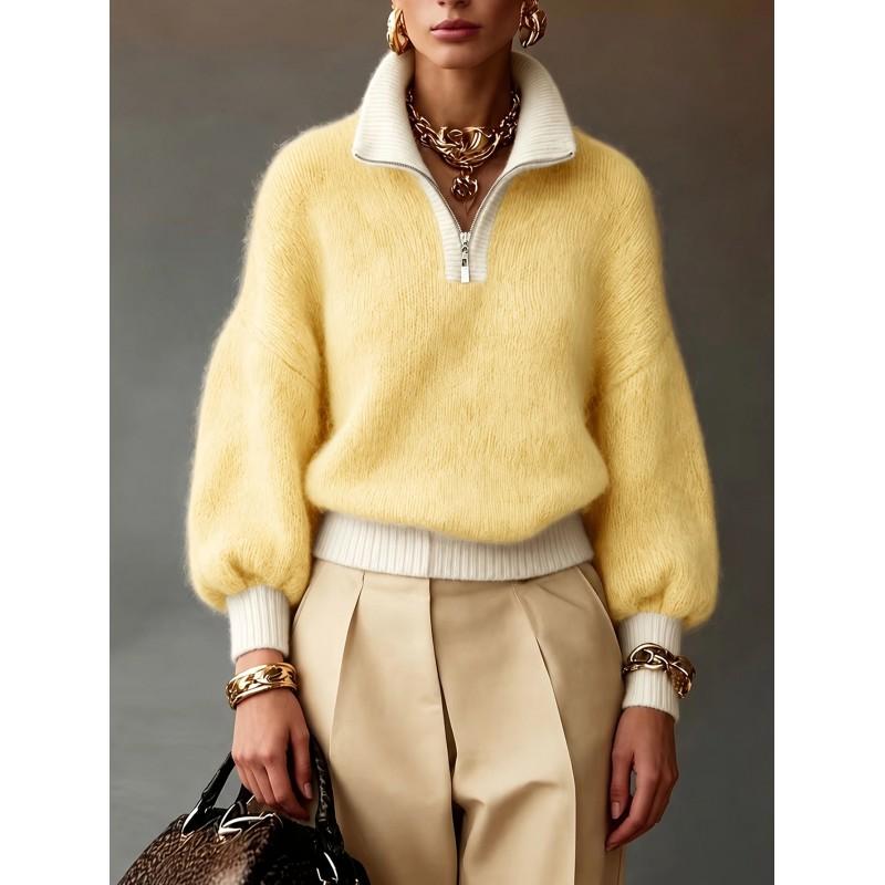 2026 Womens High Neck Zipper Sweater Loose Knit Pullover Casual Streetwear Cardigan Style