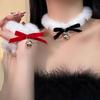 Christmas White Plush Choker Bowknot Bell Charm Fluffy Choker For Girls Women Party Necklace Fashion Jewelry New Year Gifts