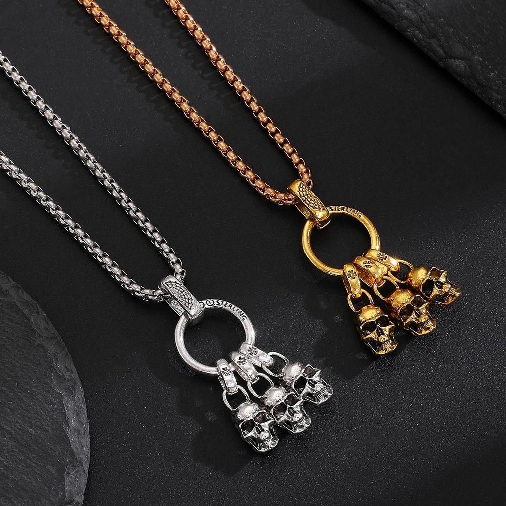 Retro Dark Personality Men Three Skull Necklace Pendant