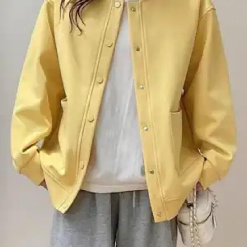 

Корейская версия кардигана с длинным рукавом для женщин, свободный и универсальный повседневный топ в стиле бейсбольной формы XL жёлтый