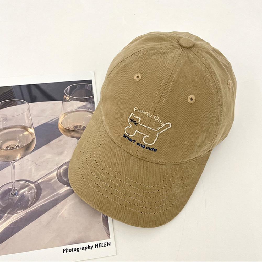 Breathable Cat Embroidered Cap Adjustable Cotton Peaked Hat Simple Sunscreen Baseball Cap  Outdoors