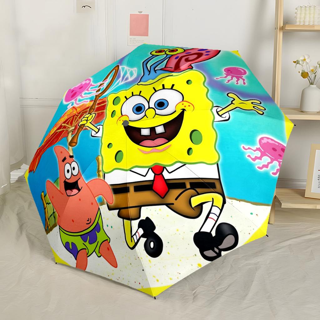 Spongebob And Patrick Adventure Automatic Umbrella Retractable Design with 8-Rib Durability Compact Design All-Season Use Compact Folding Umbrella