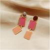 Contrasting Colors Square Dangle Earrings for Women Green Orange Enamel Oil Round Drop Earrings Party Sweet Jewelry Gift