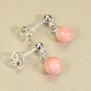 Pink garnet coral earrings in undyed silver,