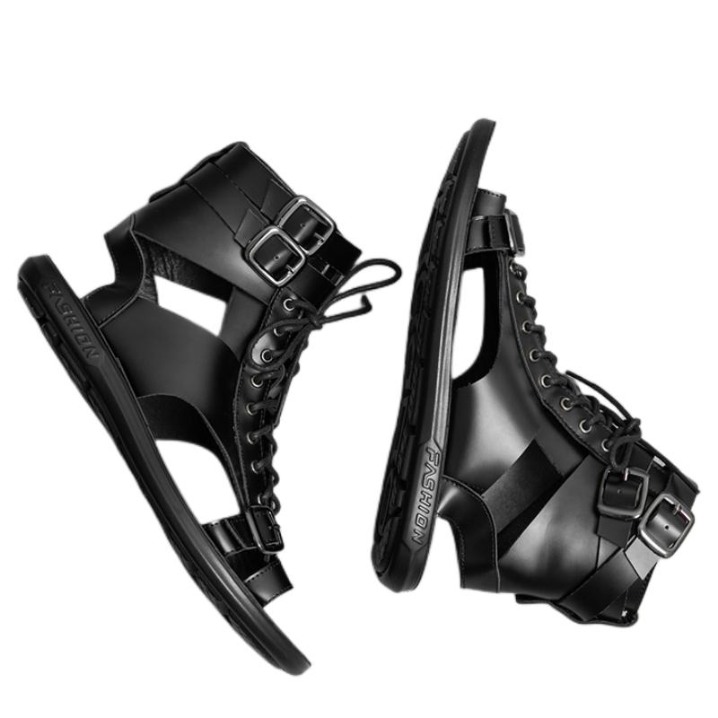 Fashion New Sandals for Men Black White Buckle Strap Men Summer Sandals Fashion Handmade Pu Leather Mens Shoes
