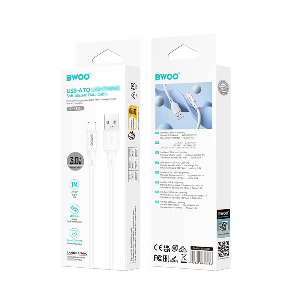 Bwoo Kabel 3A Silikonowy X329L Usb - Lightning 3A 1M Biały