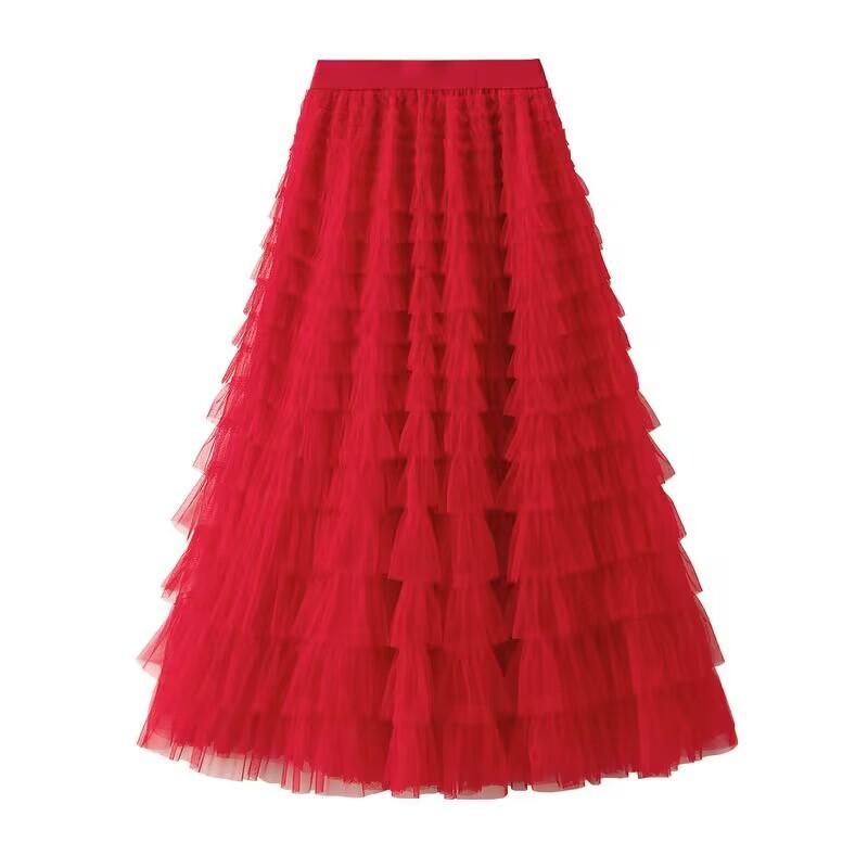 Cake Mesh Patchwork Skirt for Women Elastic High Waist Elegant Stylish Long Skirt Madam's Breathable Lightweight Loose Skirt Work Vacation Party Skirt