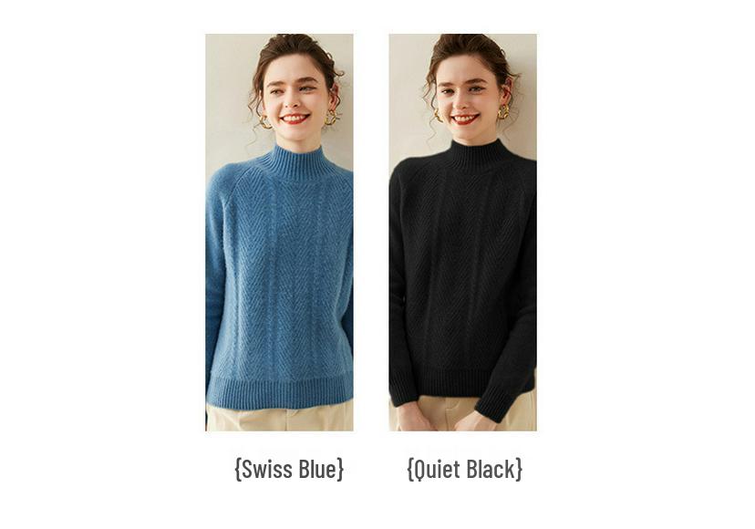 Women's Autumn/Winter Cashmere Sweater with High Neck and Raglan Sleeves