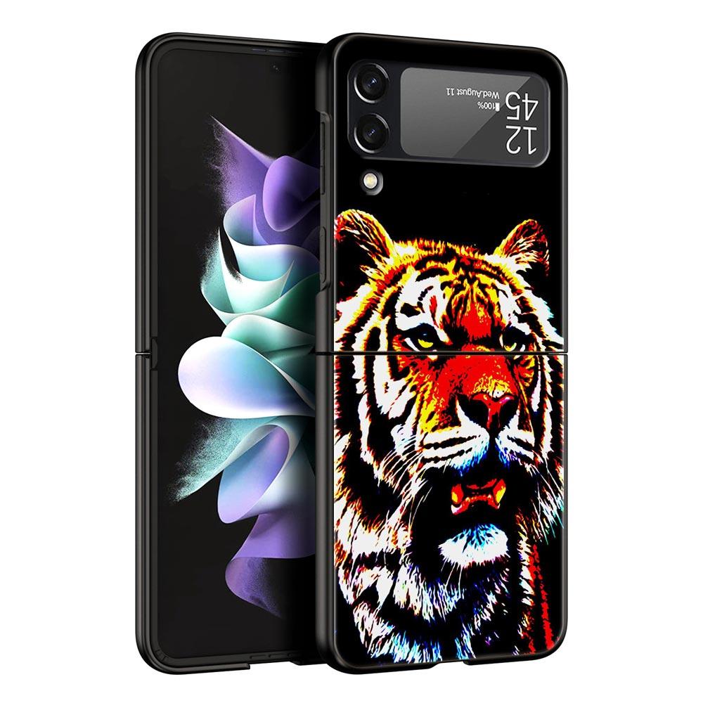 Phone Case for Samsung Galaxy Z Flip 3 4 5 Folding Mobile Shell Hard PC Fundas Black Coque Protect Cover Tiger Neon Leopard