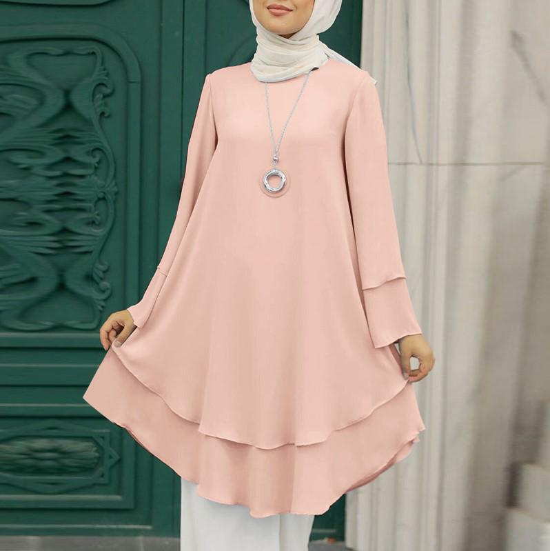 

2024 Spring Women s Elegant Ruffle Long Sleeve Shirt Dress 5XL світло-рожевий колір