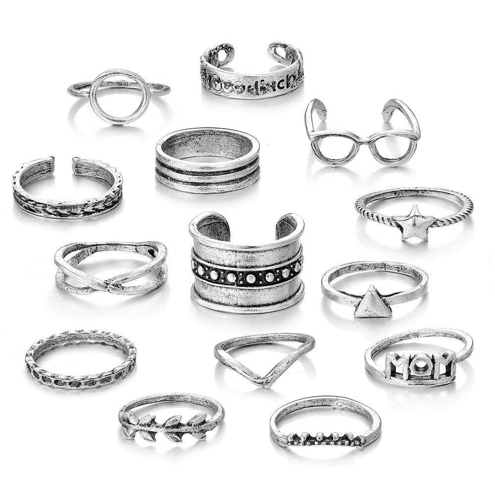 

Набор из 14 предметов, винтажные ювелирные изделия, кольцо для пары, подходящее кольцо, элегантный набор колец с темпераментом серебряный