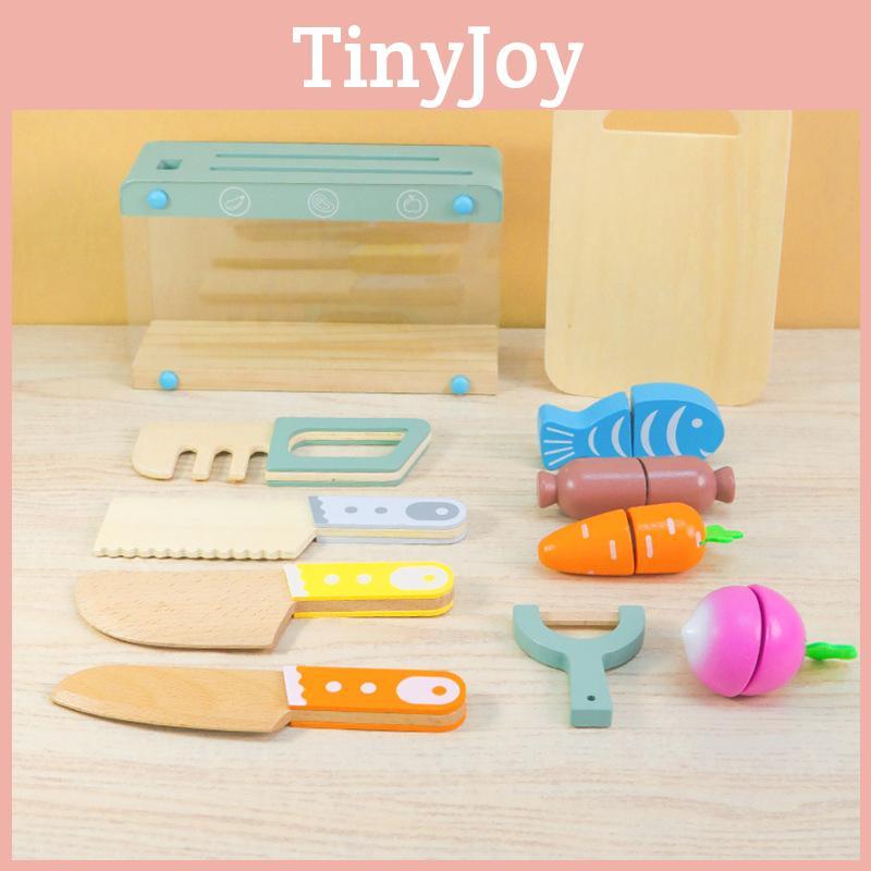Wooden Pretend Kitchen Set With Cutting Fun For Kids Imaginative Play