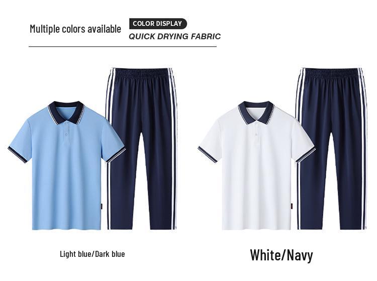 Light Blue Short-Sleeve Polo School Uniform Set for Middle and High School Students